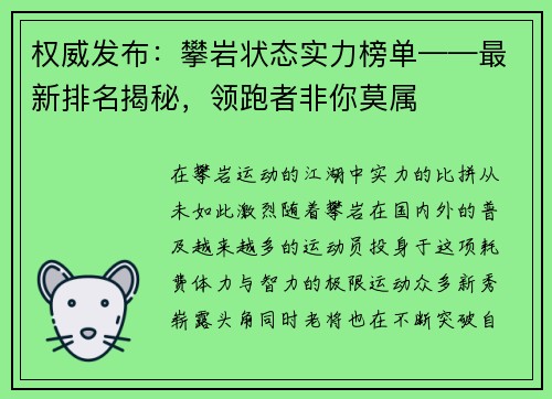 权威发布：攀岩状态实力榜单——最新排名揭秘，领跑者非你莫属