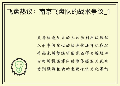 飞盘热议：南京飞盘队的战术争议_1