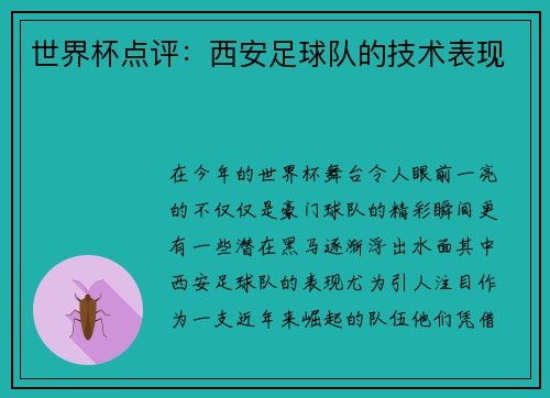 世界杯点评：西安足球队的技术表现