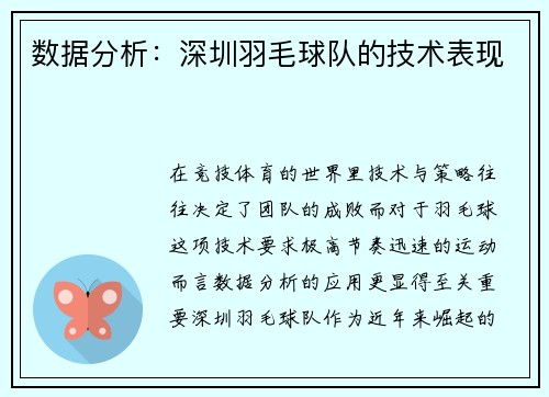 数据分析：深圳羽毛球队的技术表现